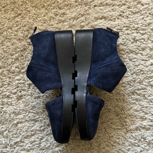 Eileen Fisher Marlow Wedge Mary Janes Loafers Size 7.5 Blue Suede Zipper - Picture 8 of 13